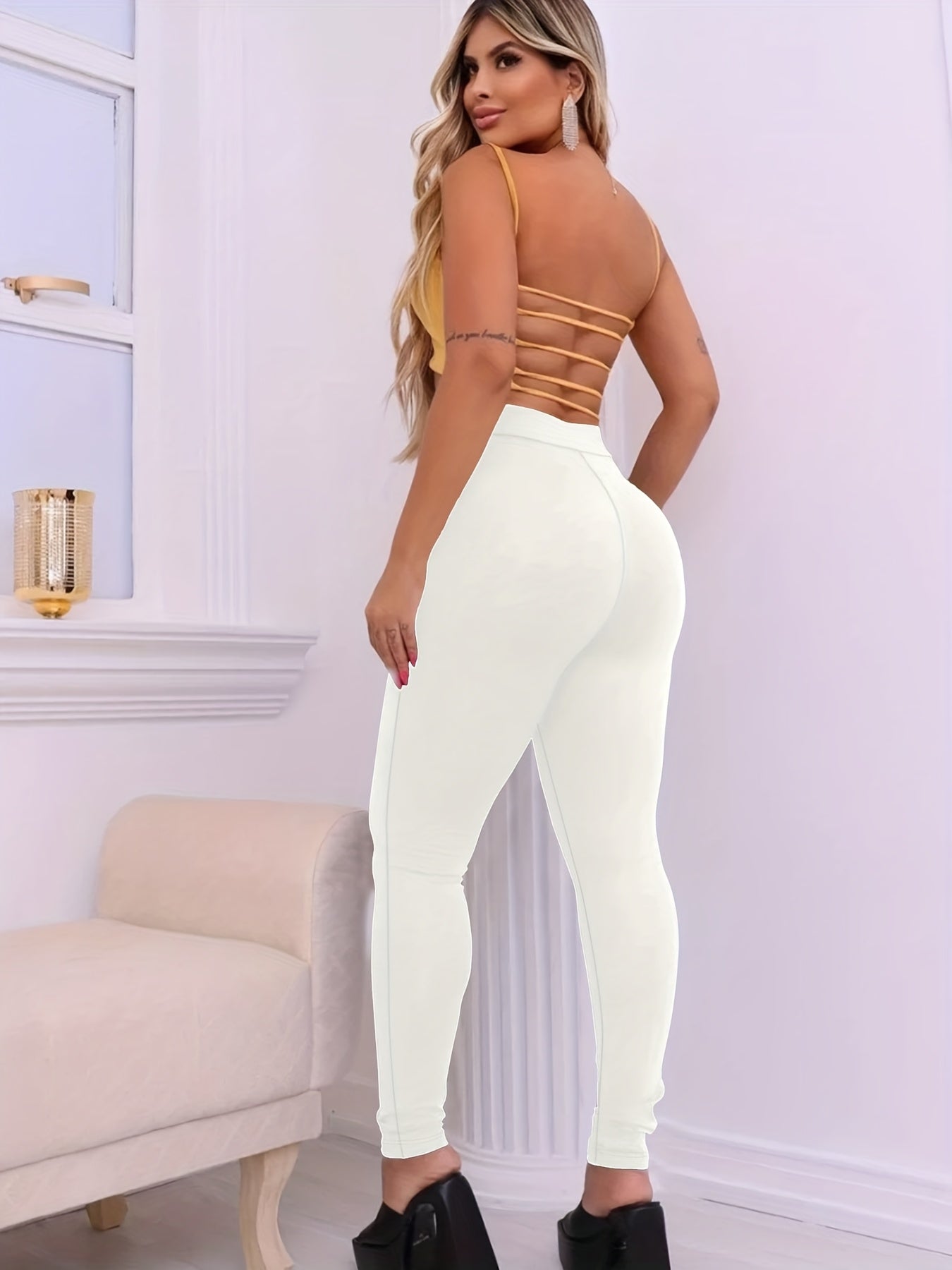 Plus Size Women's High-Waisted Stretch Pants with Gold Zipper Black