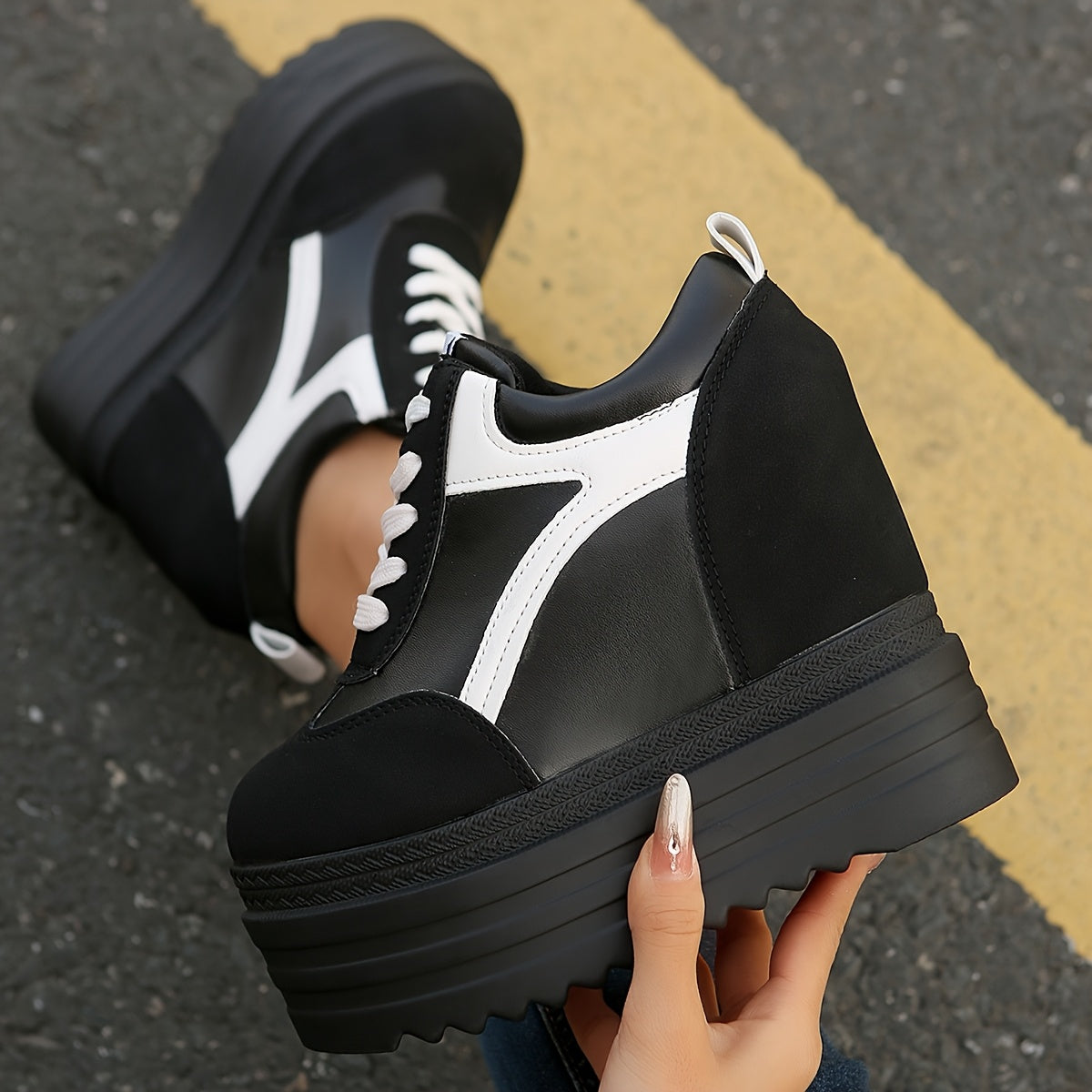 Women's Fashion Sneakers, Lace-Up, Color Block, Thick Platform, All Seasons