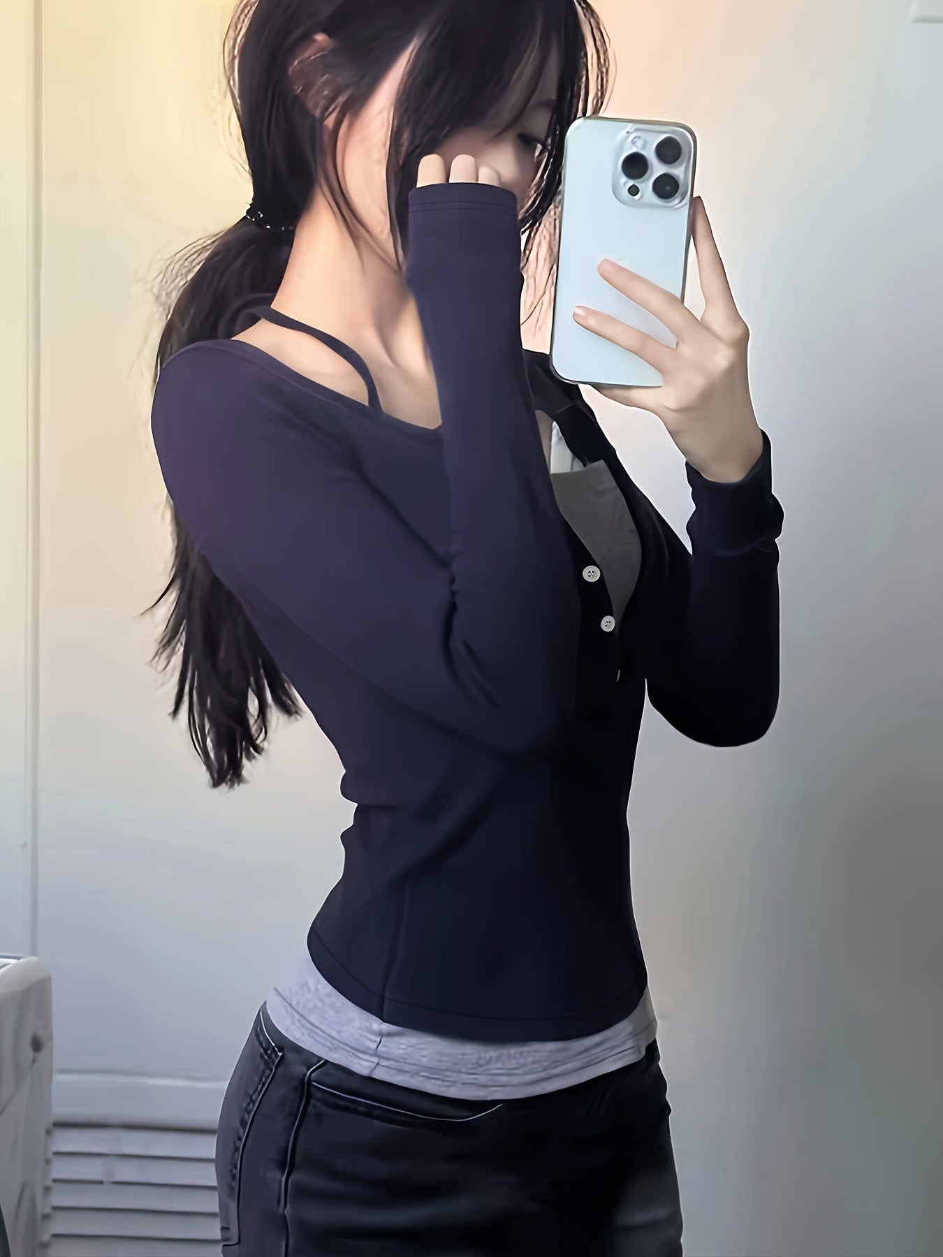 Women's Long Sleeve Color Block T-Shirt Polyester Spandex Y2K Style