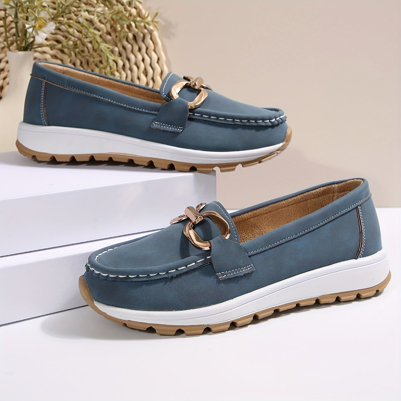 Women's Navy Blue Penny Loafers Synthetic Cover All-Season Comfort