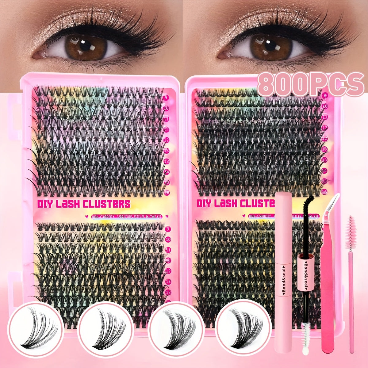DIY Lash Extension Kit with D Curl Individual Lashes and Clusters for Fuller Longer Eyelashes