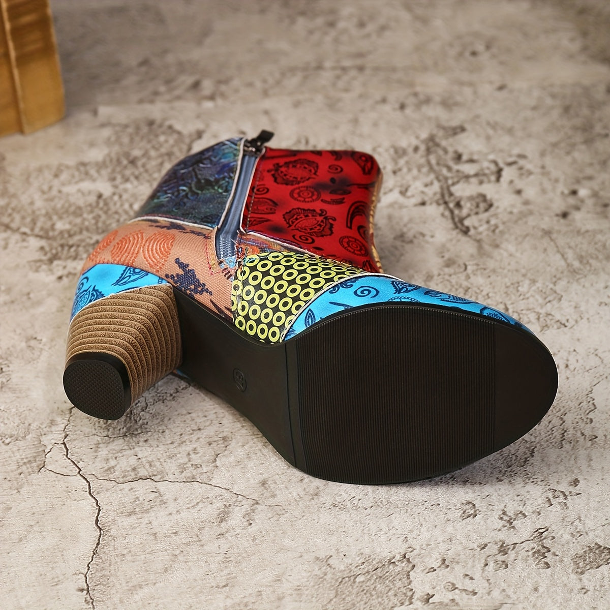 Women's Vintage Ethnic Style High Heel Ankle Boots Black Leather