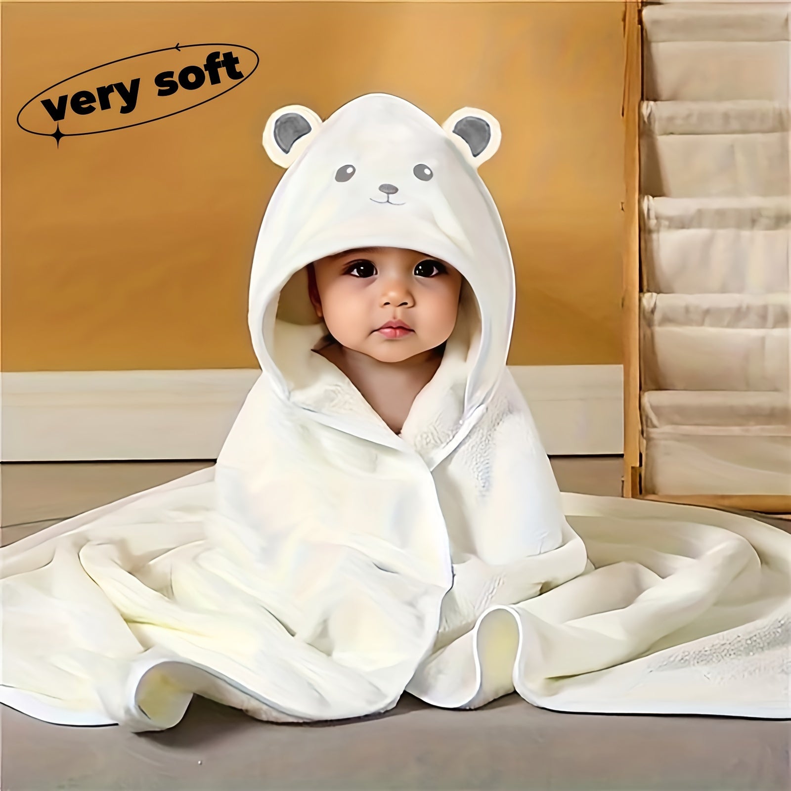 Kids Hooded Towel Soft Cozy Cartoon Animal Bath Towel for Kids White