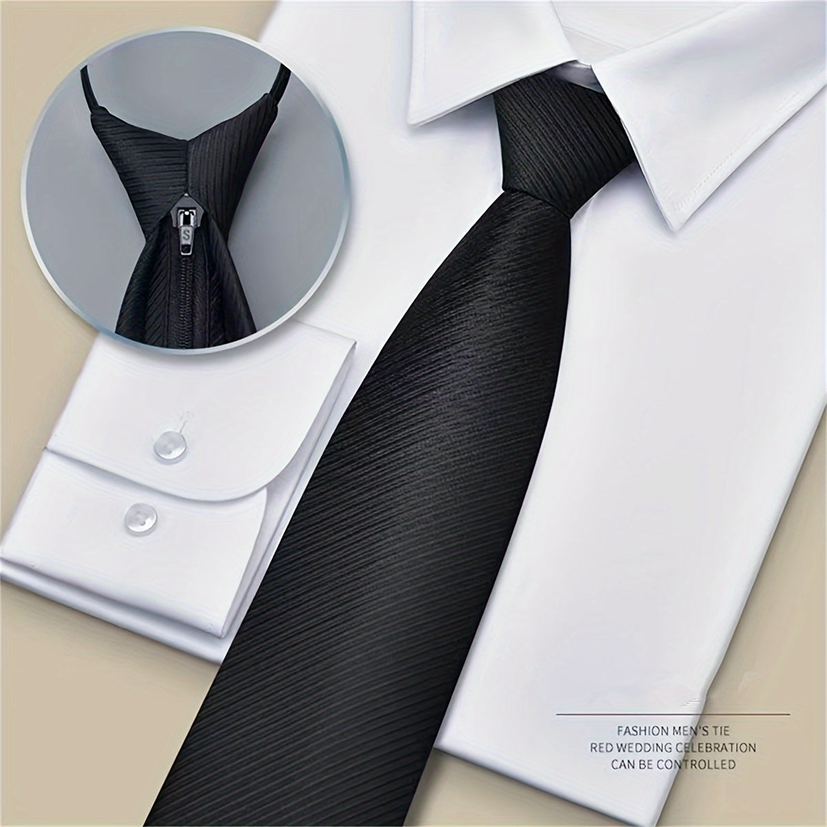 Men's Black Formal Tie for Business Banquets Zipper or Hand Tie Styles