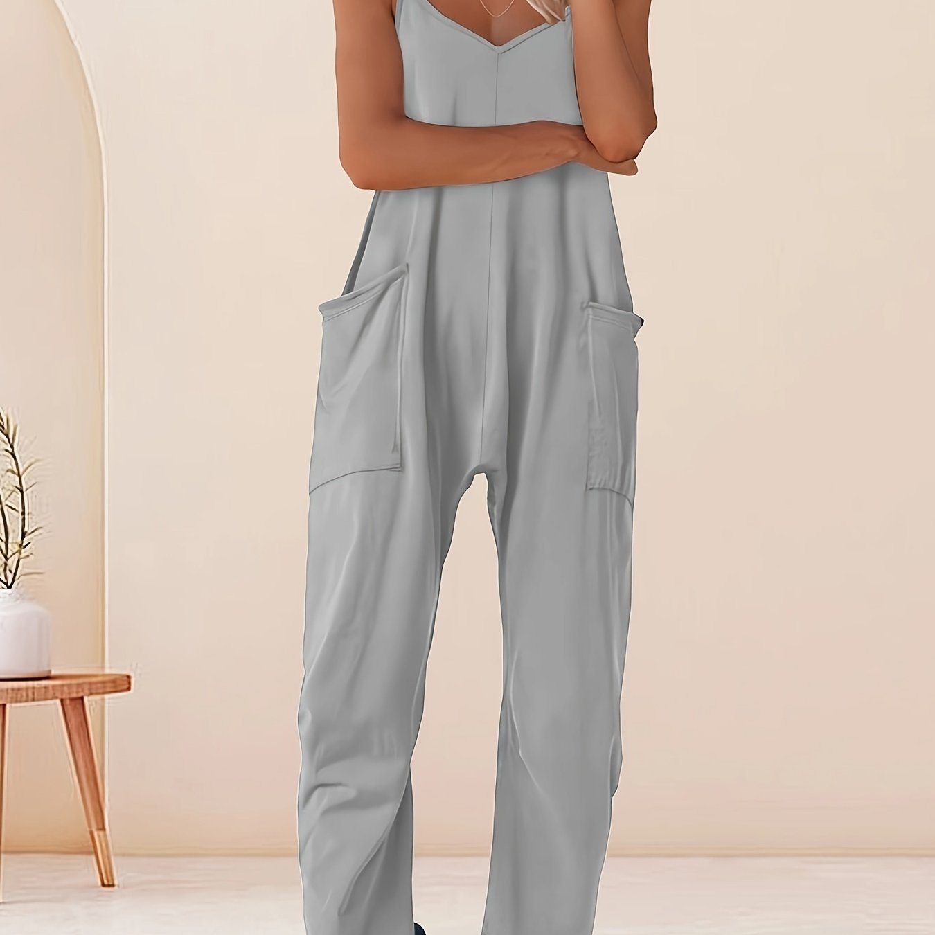 Mono sin mangas de talla grande con cuello en V y estilo casual para mujer