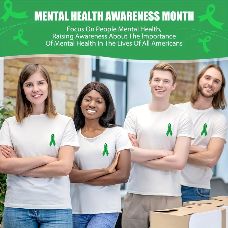 Green Ribbon Badges for Sports Teams Support Groups and Events 100 Pack