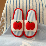 Women Soft Slippers Breathable Fabric Apple Design Indoor Footwear