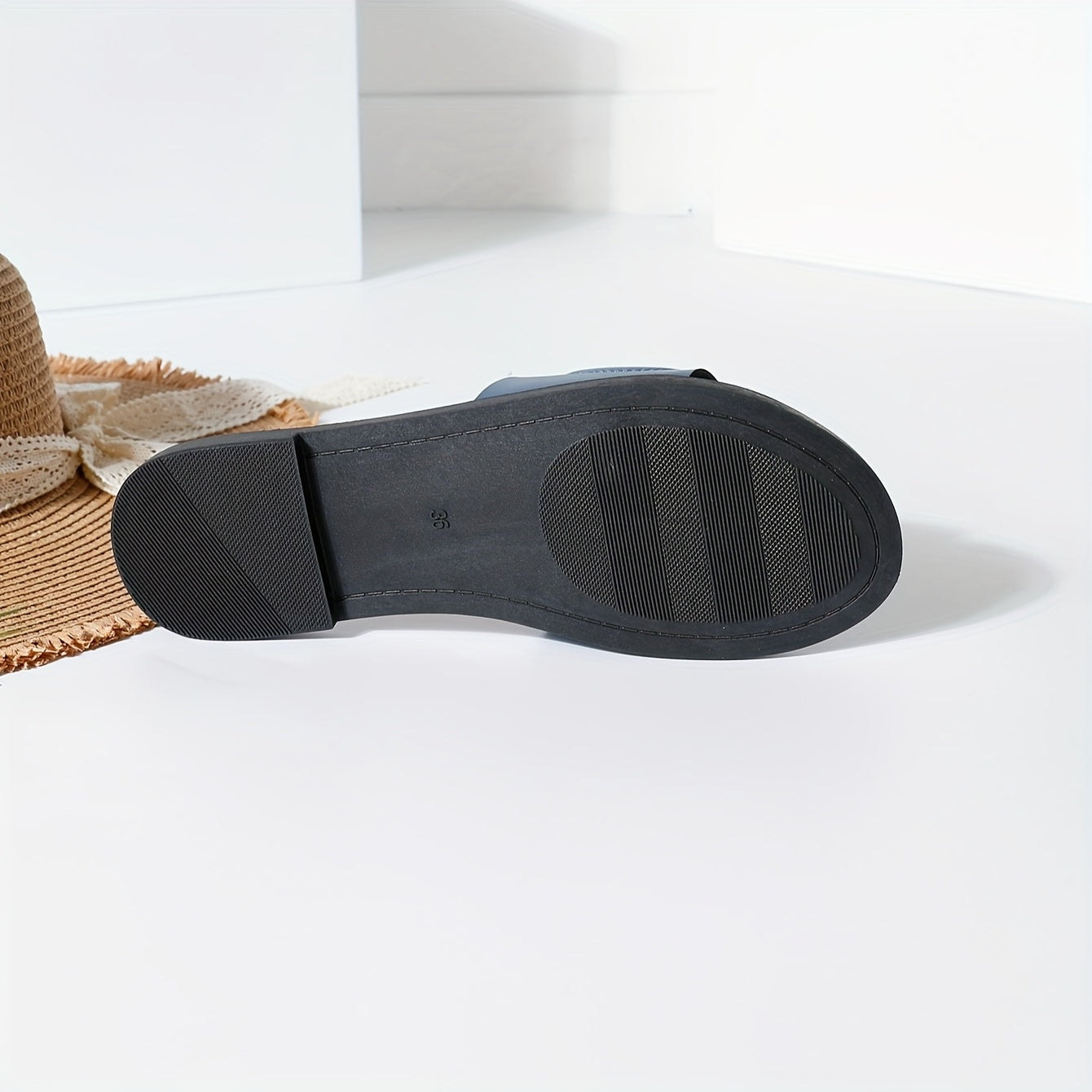 Women's Black Flat Sandals with Red Accents Slip-On Summer Casual