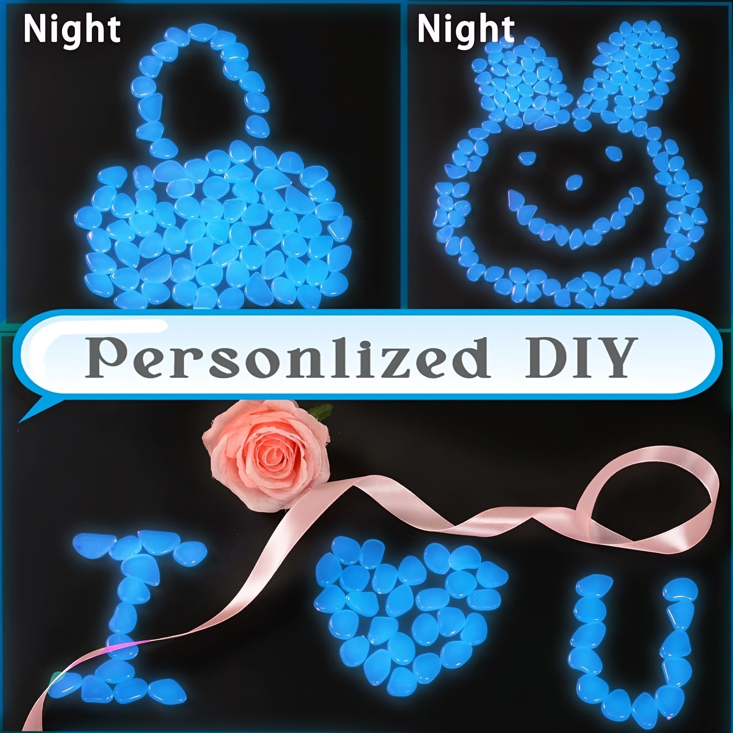 Glow in the Dark Plastic Garden Pebbles for Yard Walkways Aquarium Decor 0.76cm-0.99cm