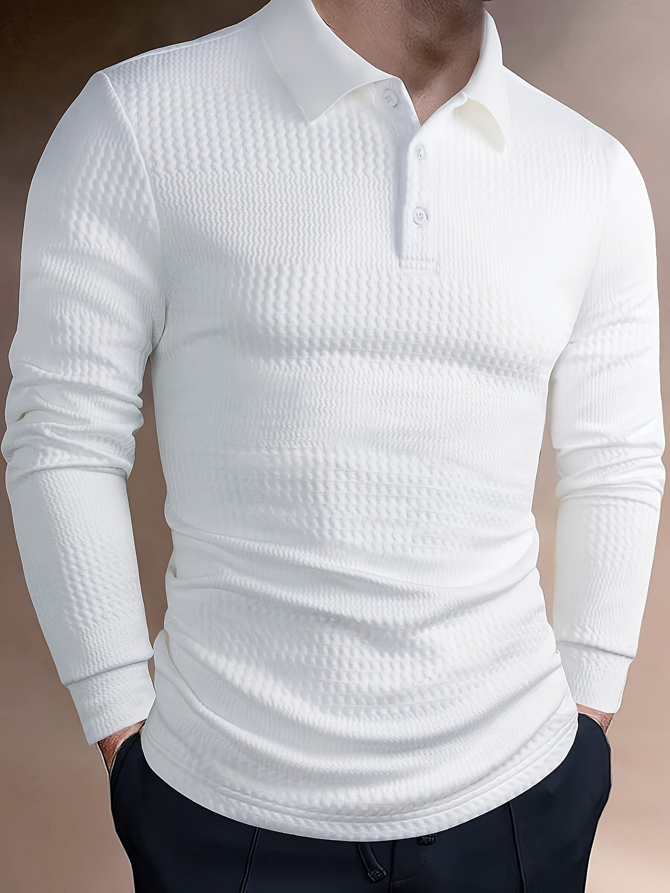 Men's Black Long-Sleeve Shirt Solid Color Stretch Polyester Winter Top