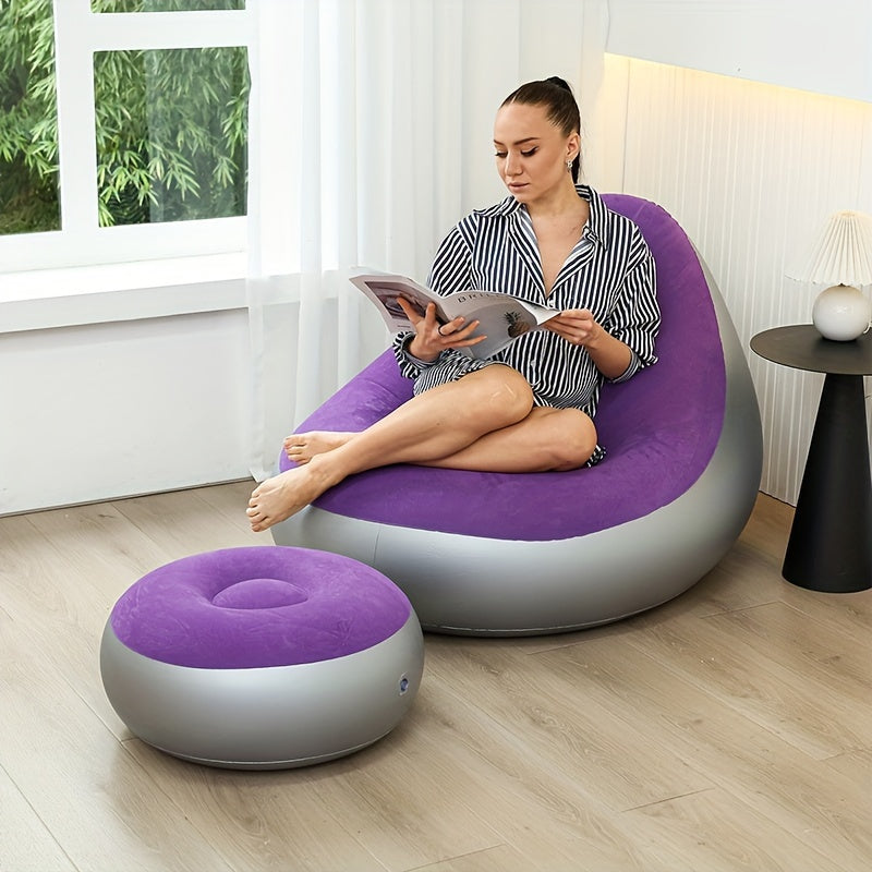 Sofá inflable rojo de PVC microfibra portátil, plegable y ergonómico para camping, sala de estar y oficina