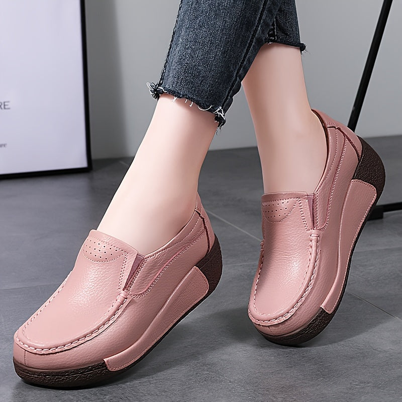 Women's Slip-On Loafers with Mid-Top Design Faux Leather Round Toe Mid Heel All-Season
