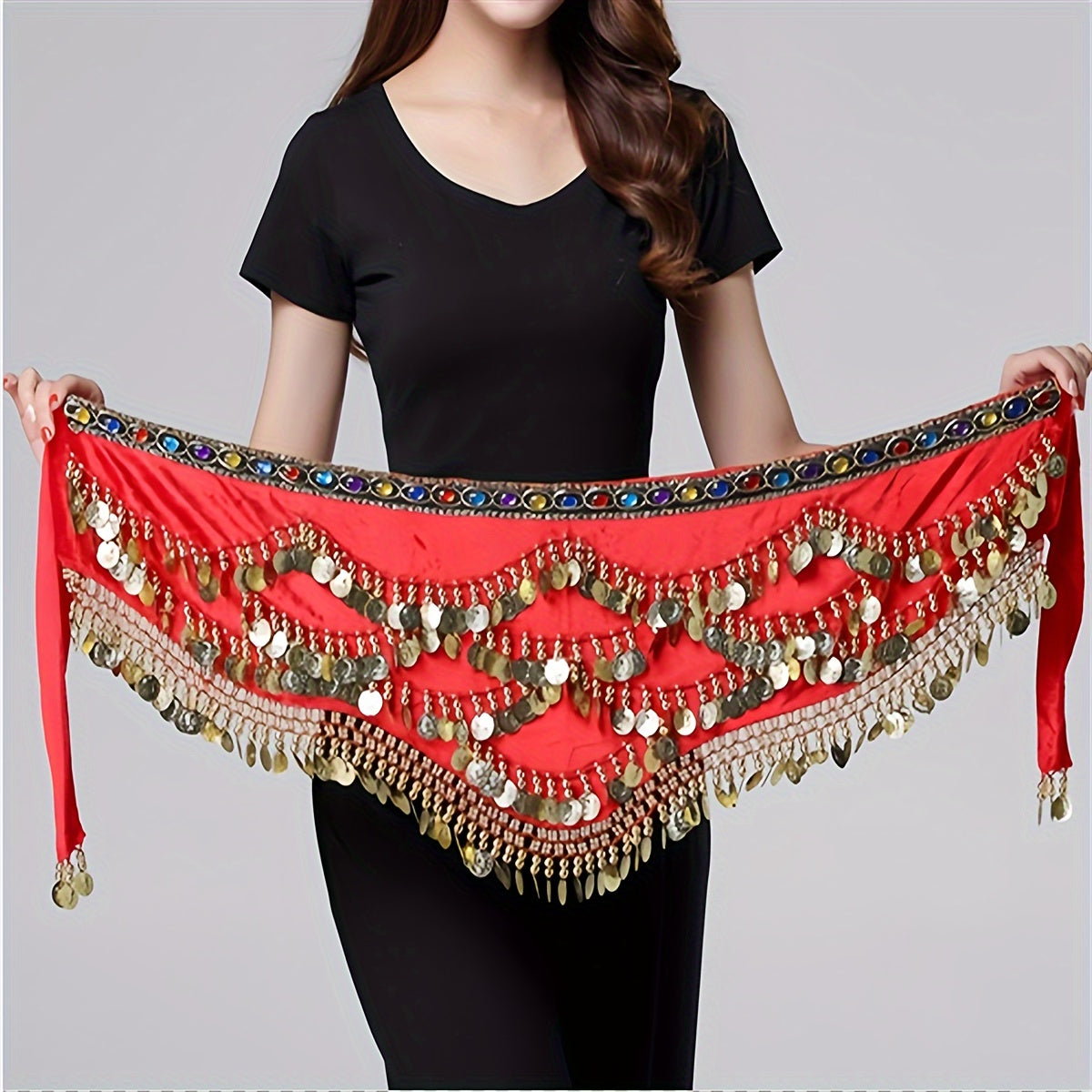 Black Sequin Belly Dance Hip Towel for Performances
