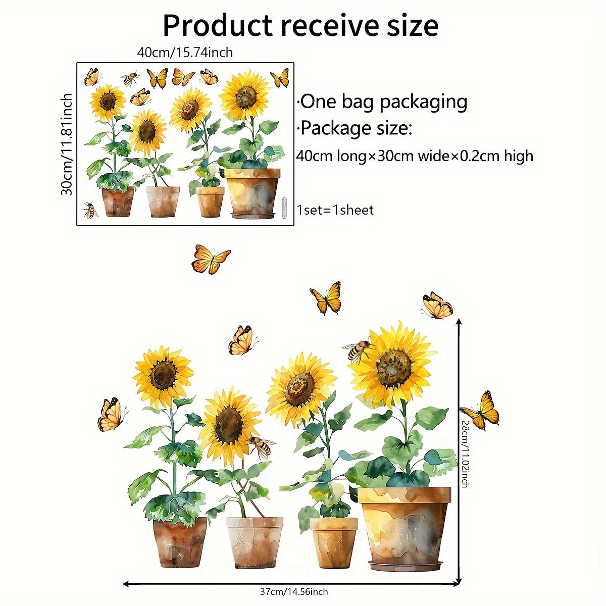 Reusable PVC Sunflower Butterfly Decal for Bedroom or Living Room Decor