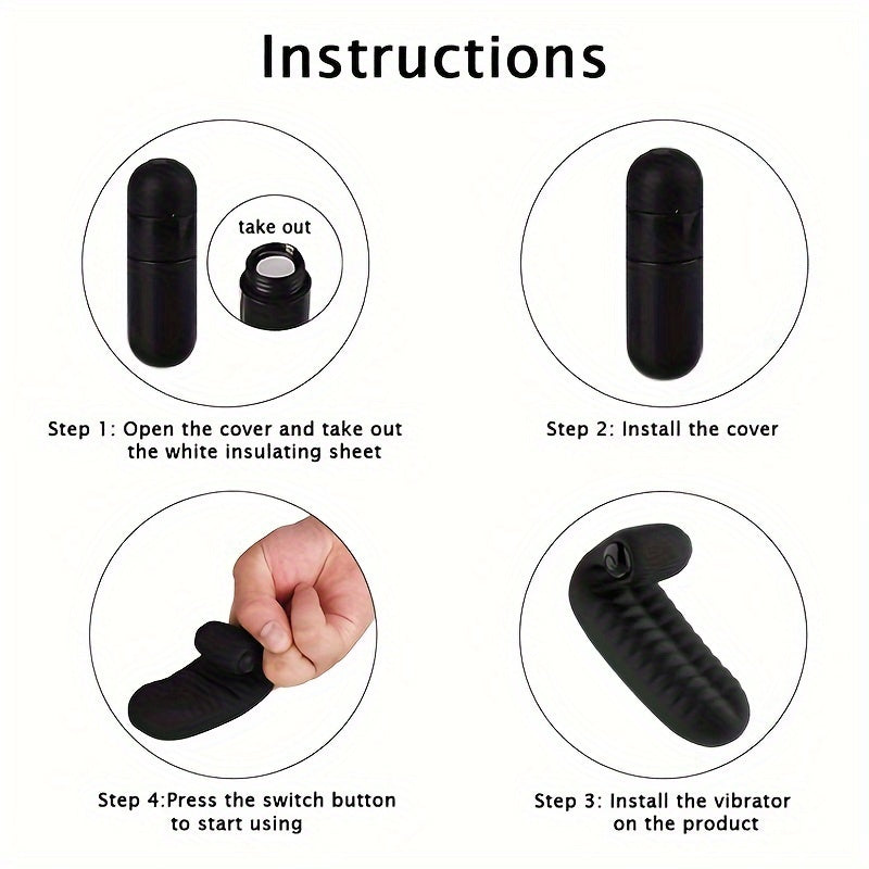 Black Silicone Finger Vibrator Ribbed Texture Battery Included Personal Use