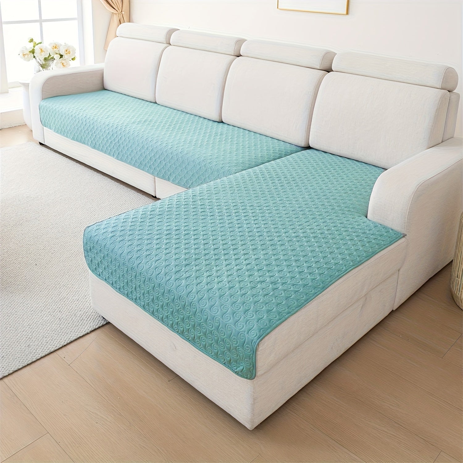 Геометрические круговые стеганые чехлы для диванов с нескользящей поверхностью - набор из 2 штук, дружелюбные к домашним животным, машинная стирка, полиэстер, совместимы с угловыми диванами, защита для гостиной