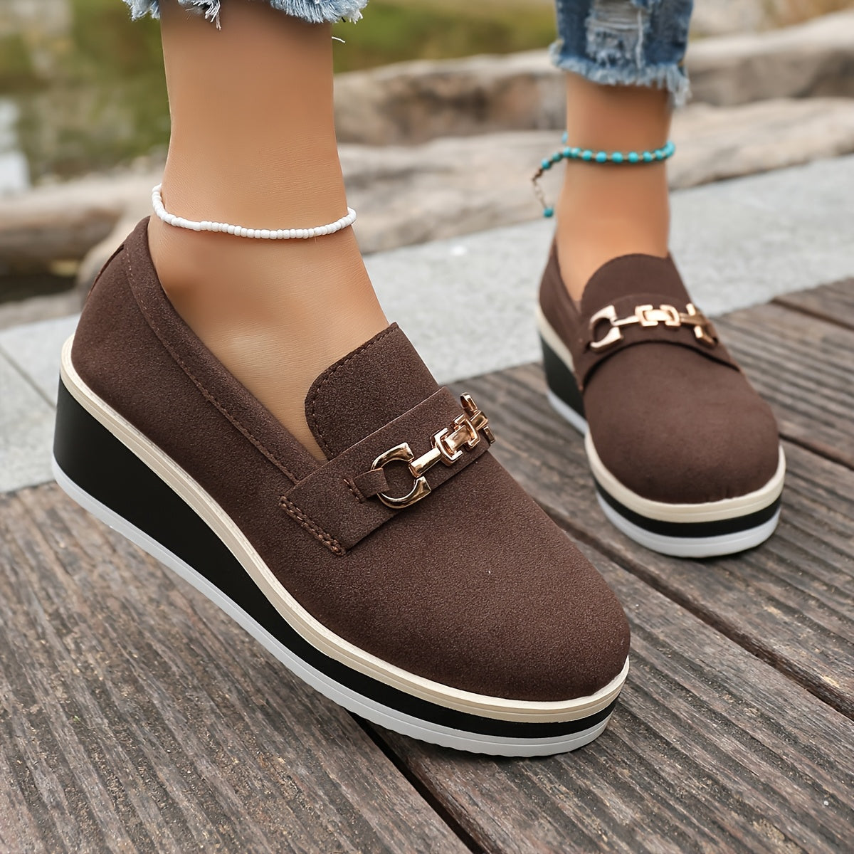 Women’s Mid-Top Platform Sneakers Casual Slip-On Flat Shoes Beige