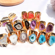 Women's Natural Onyx Geode Adjustable Ring with Copper Frame and Agate Crystal
