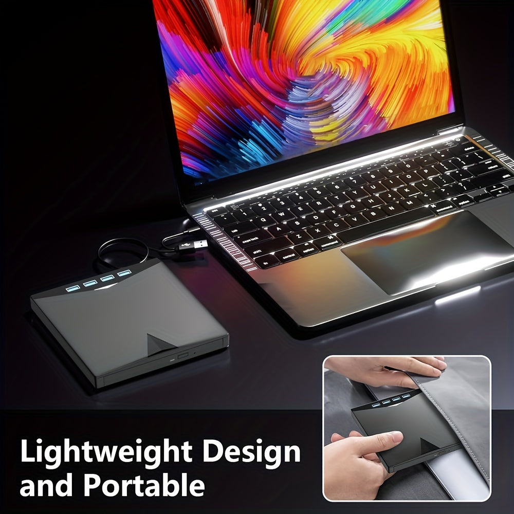External 7-in-1 USB 3.0 Type-C External CD DVD Drive with Card Reader and USB Hub