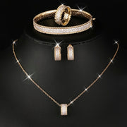 Women's Gold Plated Copper Jewelry Set with Synthetic Zirconia Necklace Earrings Bracelet Ring