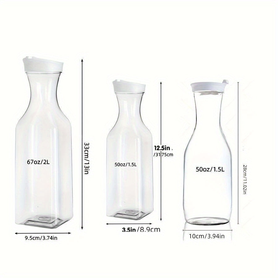 3pc Clear Square Pitcher Set 50oz 67oz with Flip Lids for Iced Tea Juice
