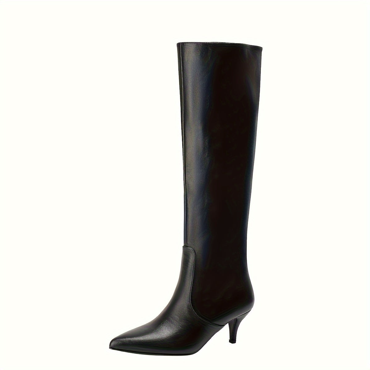 Women's Faux Patent Leather Pointed Toe Mid-Calf Boots Black Zipper