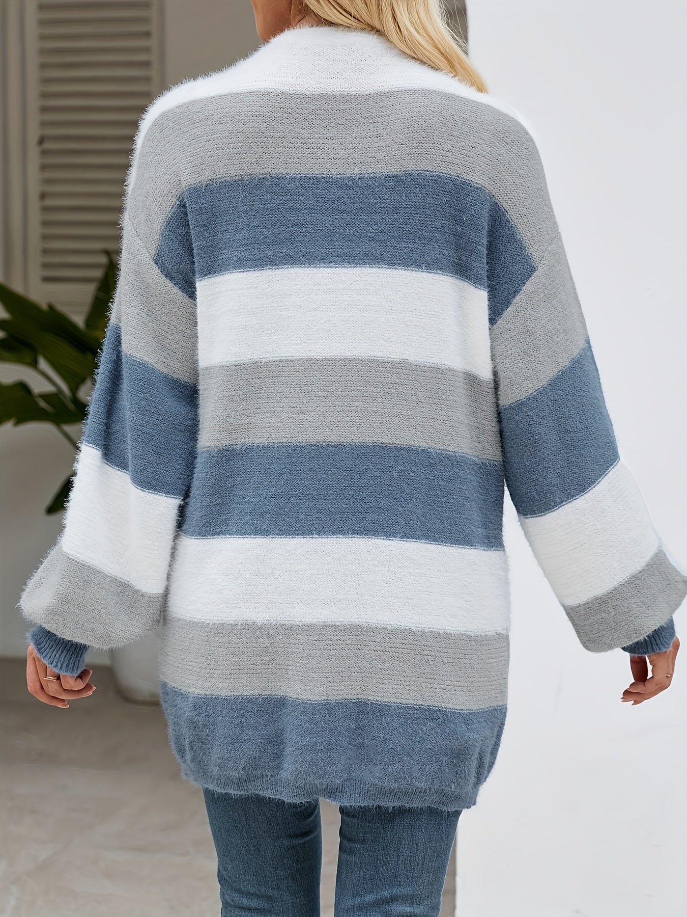 Plus Size Color Block Cardigan Women's Long Sleeve Stretch Fall Winter