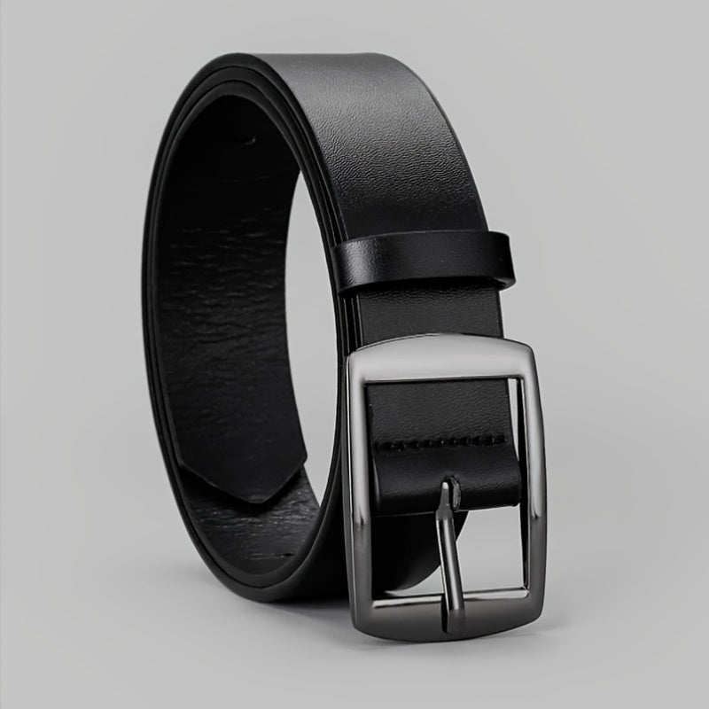 Men's Black PU Leather Belt with Smooth Alloy Buckle for Casual Daily Wear