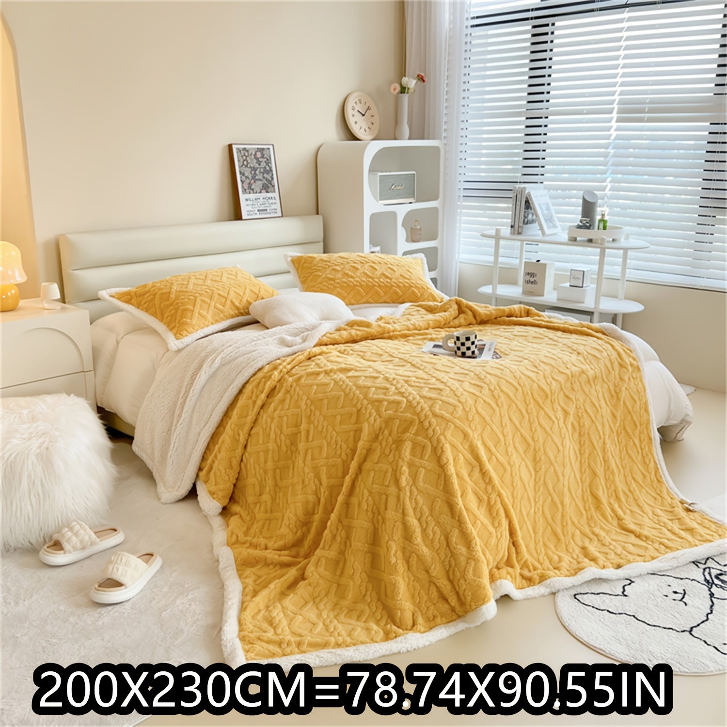 Blue Cable-Knit Fleece Blanket 150x200cm or 200x230cm for Bedroom Living Room Camping