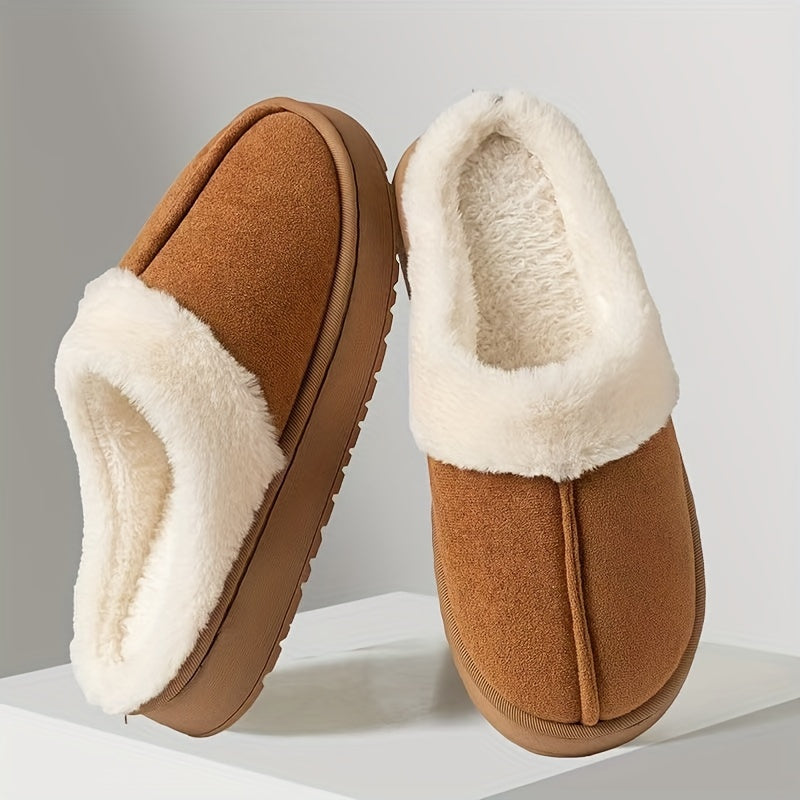 Women's Fleece-Lined EVA Slippers Non-Slip Indoor Winter Casual Solid