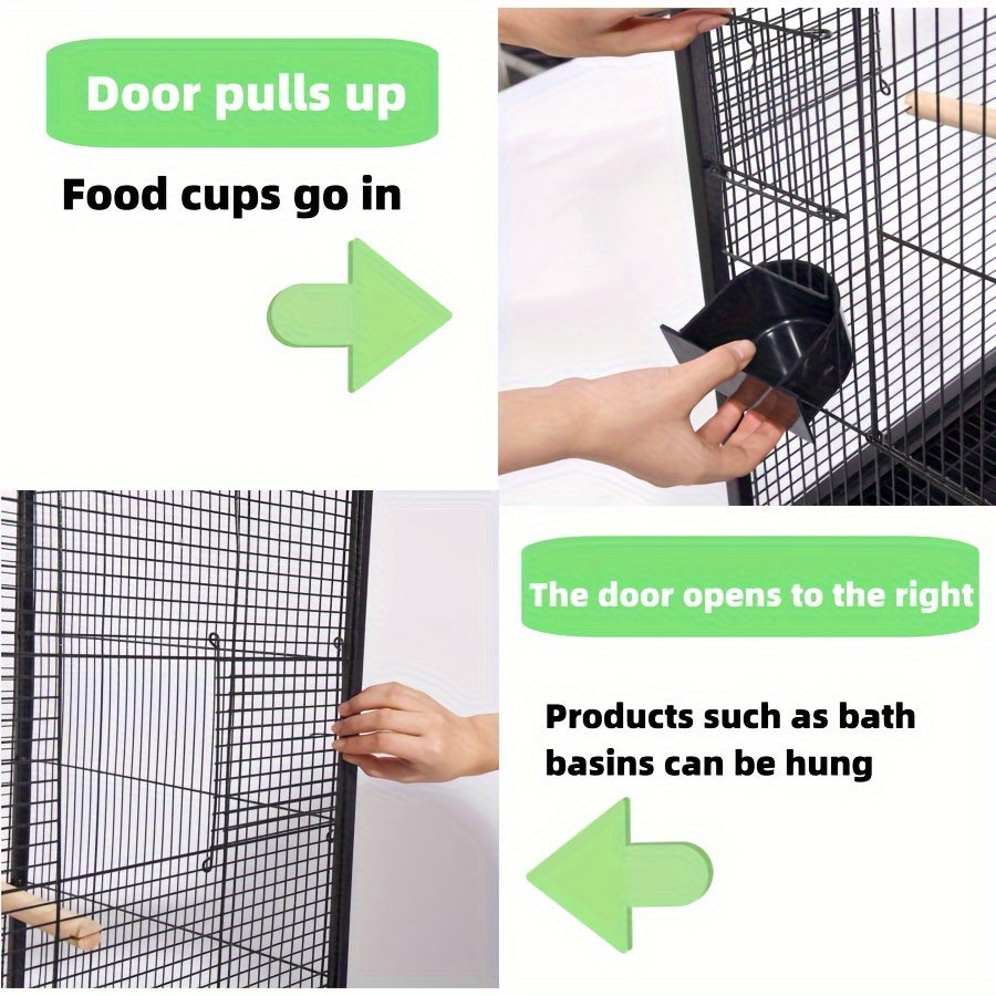 Jaula de metal para loros pequeños a medianos con comedero, bebedero y percha