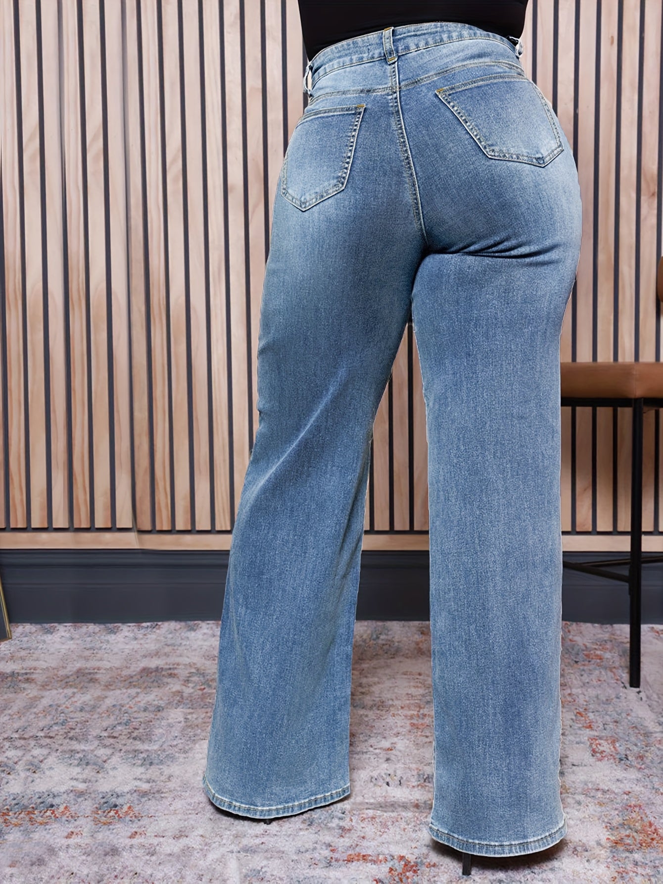 Jeans de mezclilla de talla grande para mujer con pierna ancha, lavado azul, pantalones casuales