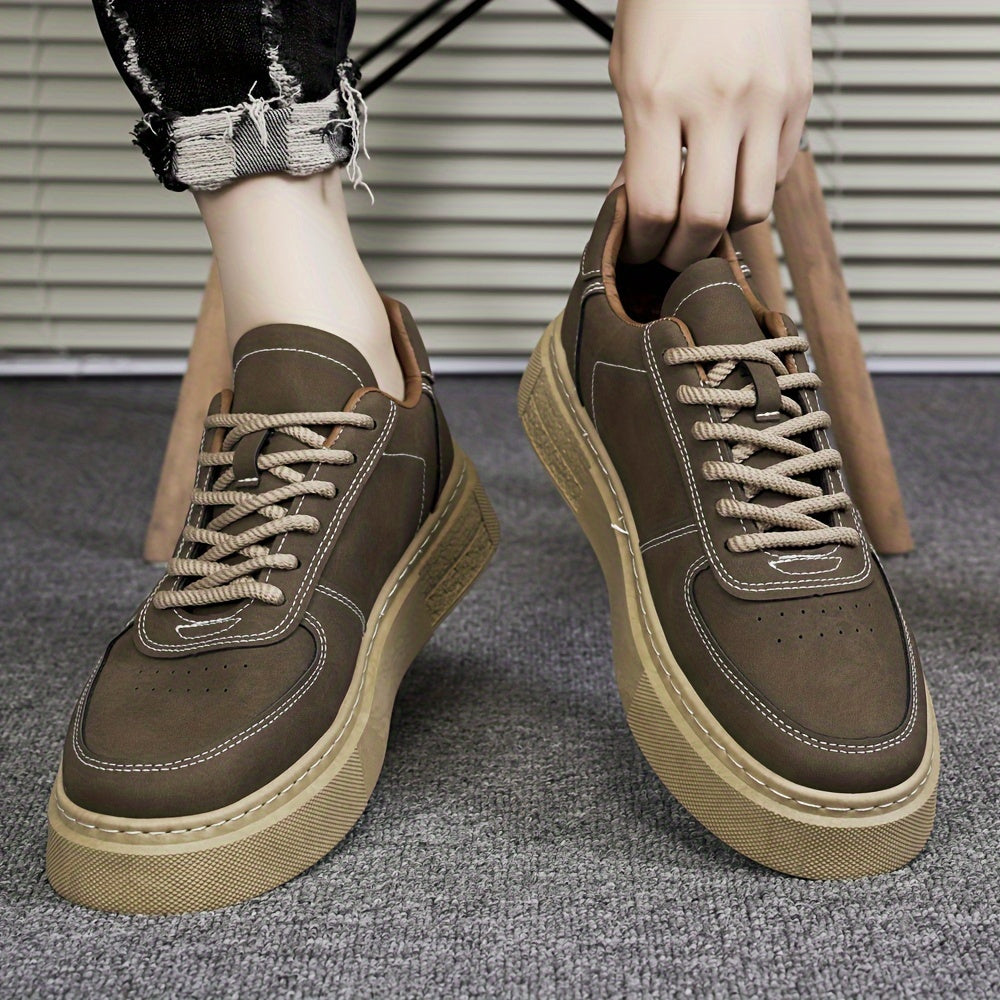 Men's Solid Color Low Top Platform Skateboard Sneakers Non-Slip Durable Casual Outdoor Shoes