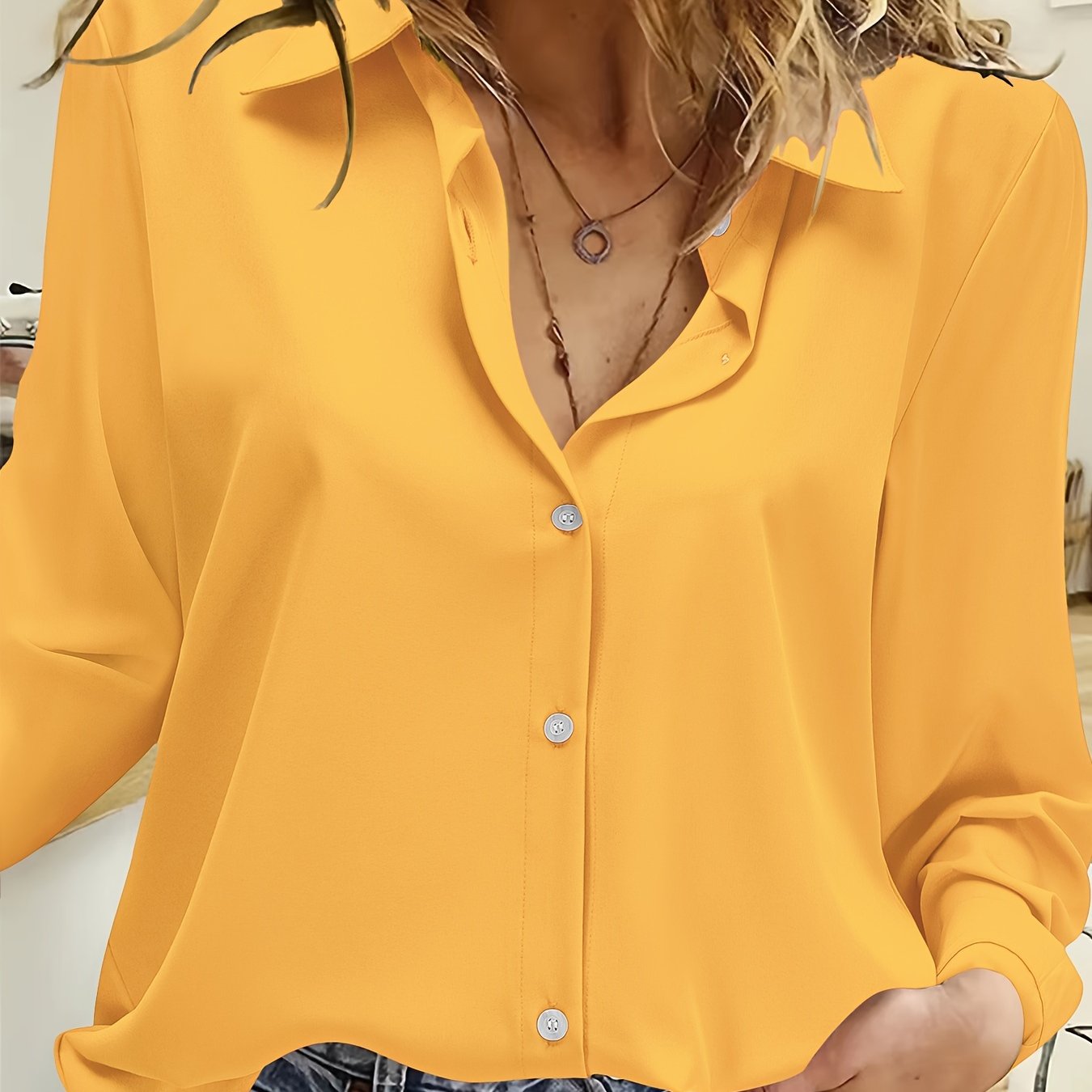 Women's Solid Color Button-Up Shirt All-Season Casual Office Blouse