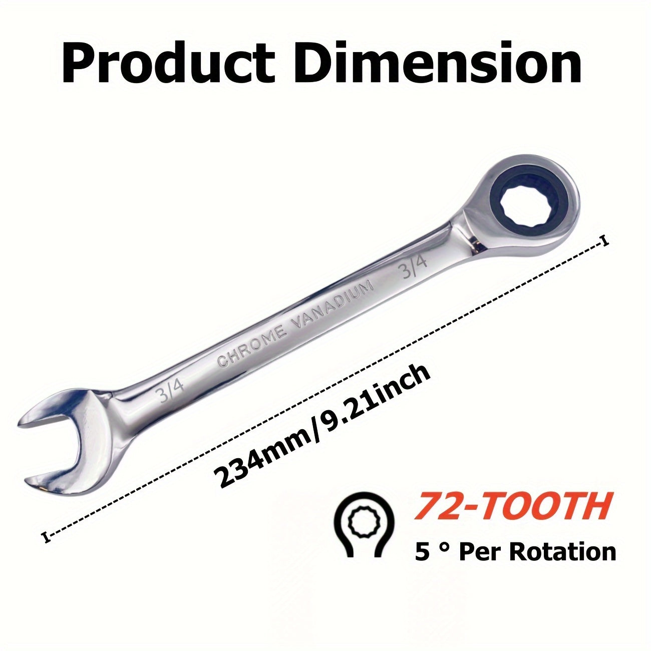 Combination Wrench 8-18mm SAE Metric, 72 Teeth, CR-V Steel, Motorcycle Car Repair