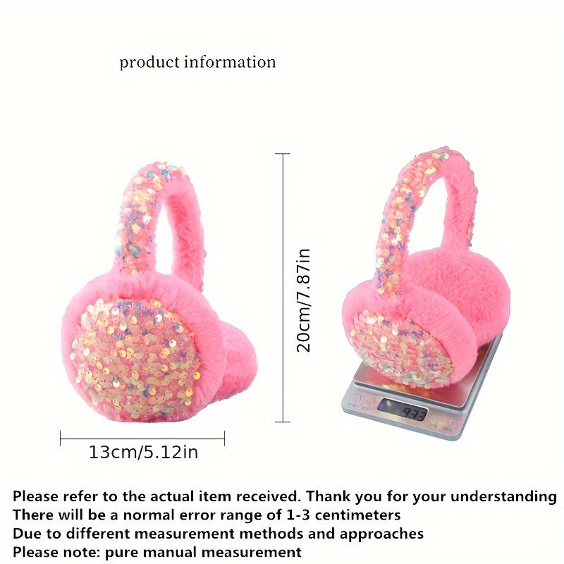 Plush Cartoon Earmuffs for Winter Warmth and Fashion with Sequins