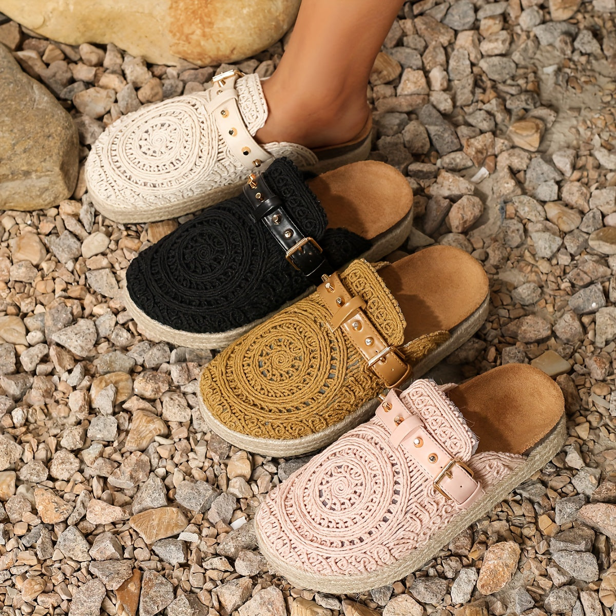 Women's Summer Casual Slip-On Mules with Embroidery and Lightweight Fabric