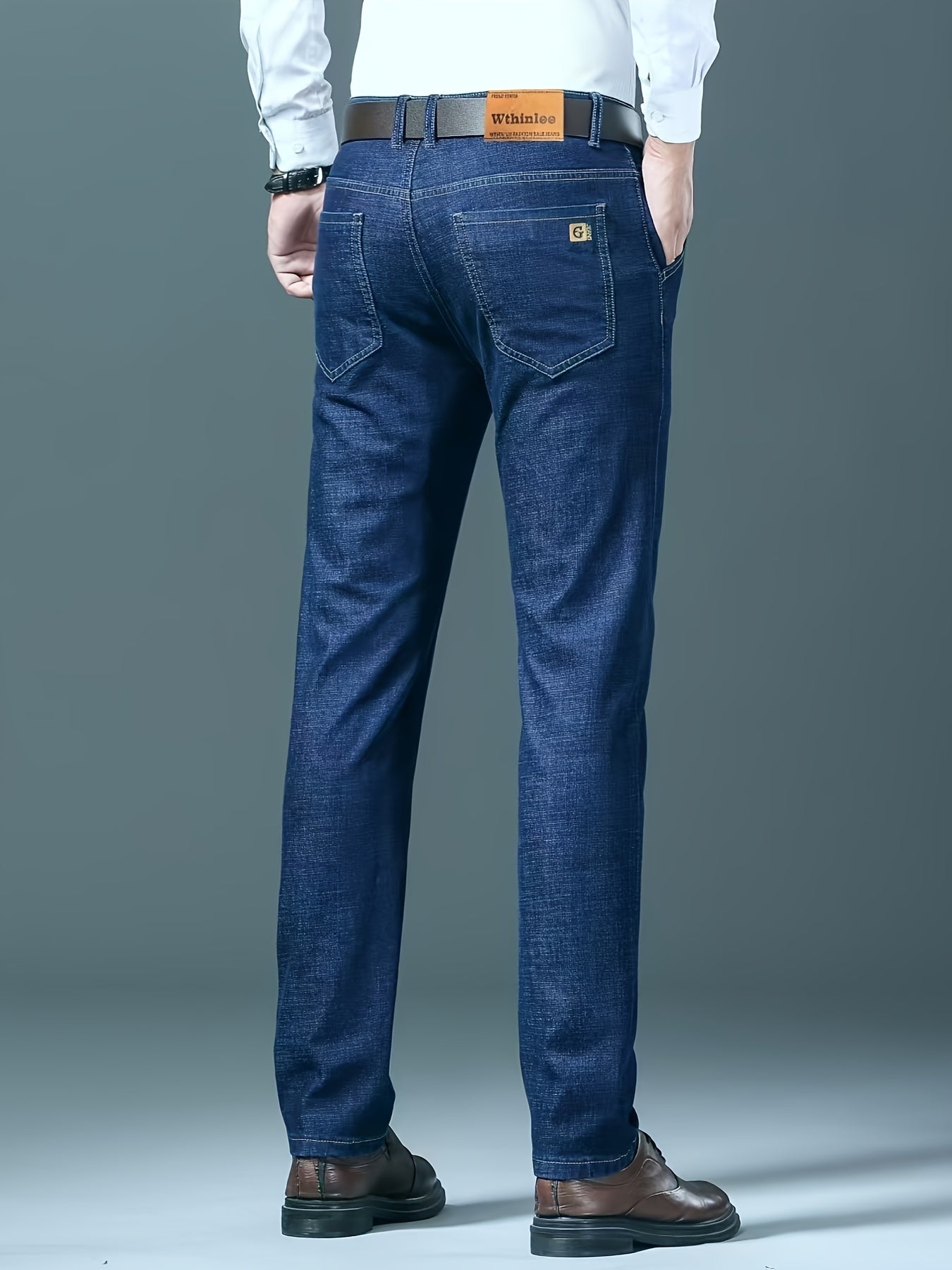 Men's Dark Blue Slim Fit Jeans Casual Pants for Autumn Winter All-Season