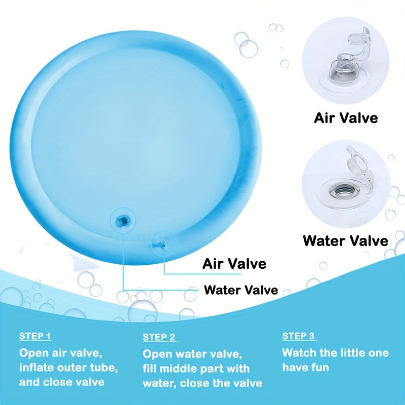 Infant Play Mat Blue Round Tummy Time Crawling Water Mat with Seal Design 100cm