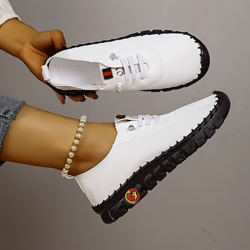 Women's All-Season Leather Loafers with Non-Slip Sole and Sparkle Detail