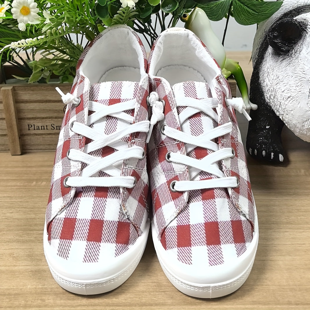 Women's Casual Slip-On Shoes With Plaid 2D Print Soft Sole Lightweight