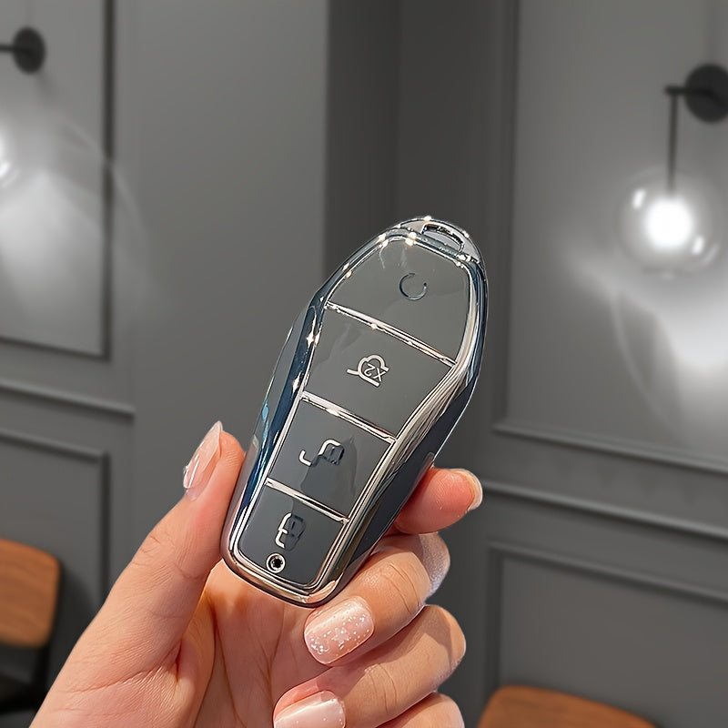 Smart Key Fob Cover for 4 Buttons with Keychain Black Compatible with Car Remote