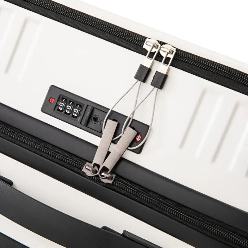 White 20 Inch Spinner Trolley Suitcase with Zippered Front Pocket and Telescopic Handle