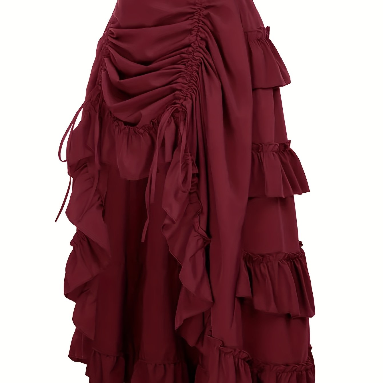 Women's Black Tiered Ruffled Hem Skirt with Elastic Waist for Formal Casual