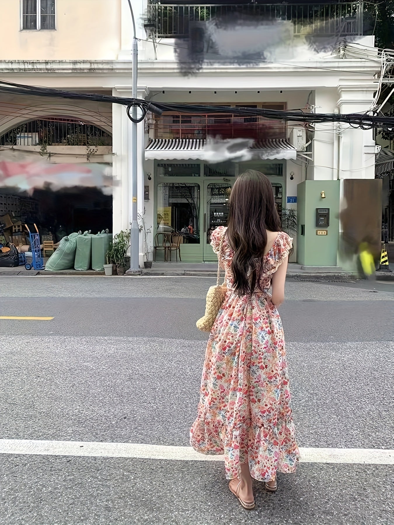 Women's Floral Print Maxi Dress with Ruched Sweetheart Neck A-Line Polyester Summer