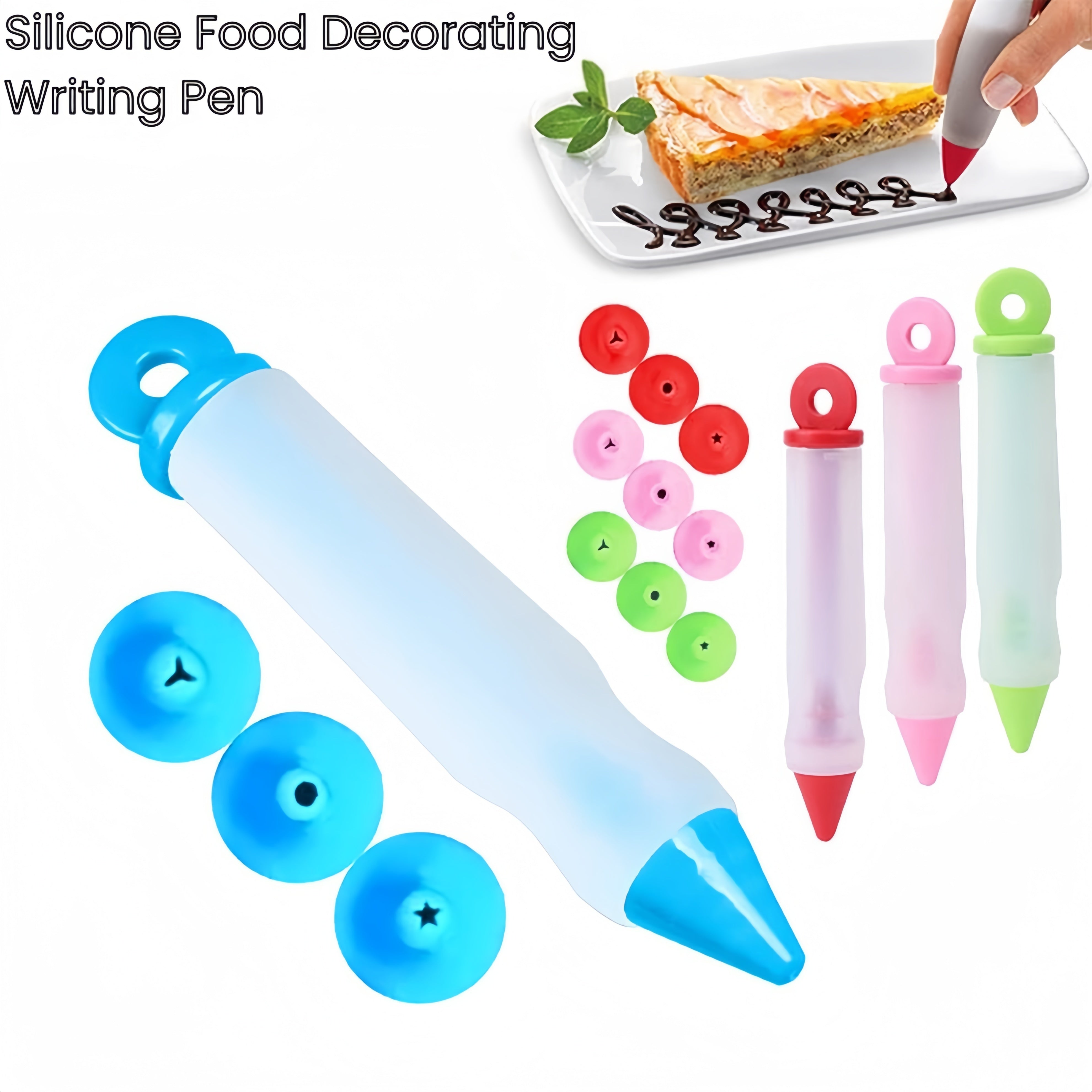 4-Piece Silicone Food Writing Pens Set for Cake Decorating with 4 Nozzles in 4 Colors