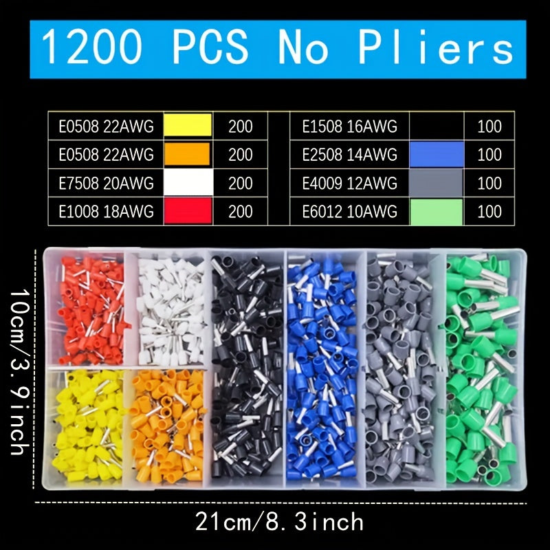 Crimping Kit with 300-1200 Tubular Crimp Terminals and Pliers for Electrical Connectors