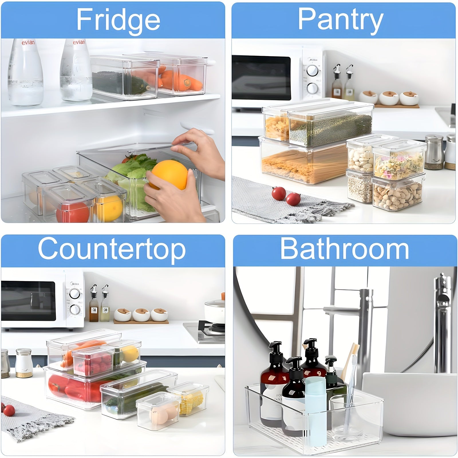 Cajas organizadoras apilables para refrigerador sin BPA con tapas para frutas, verduras y almacenamiento de alimentos
