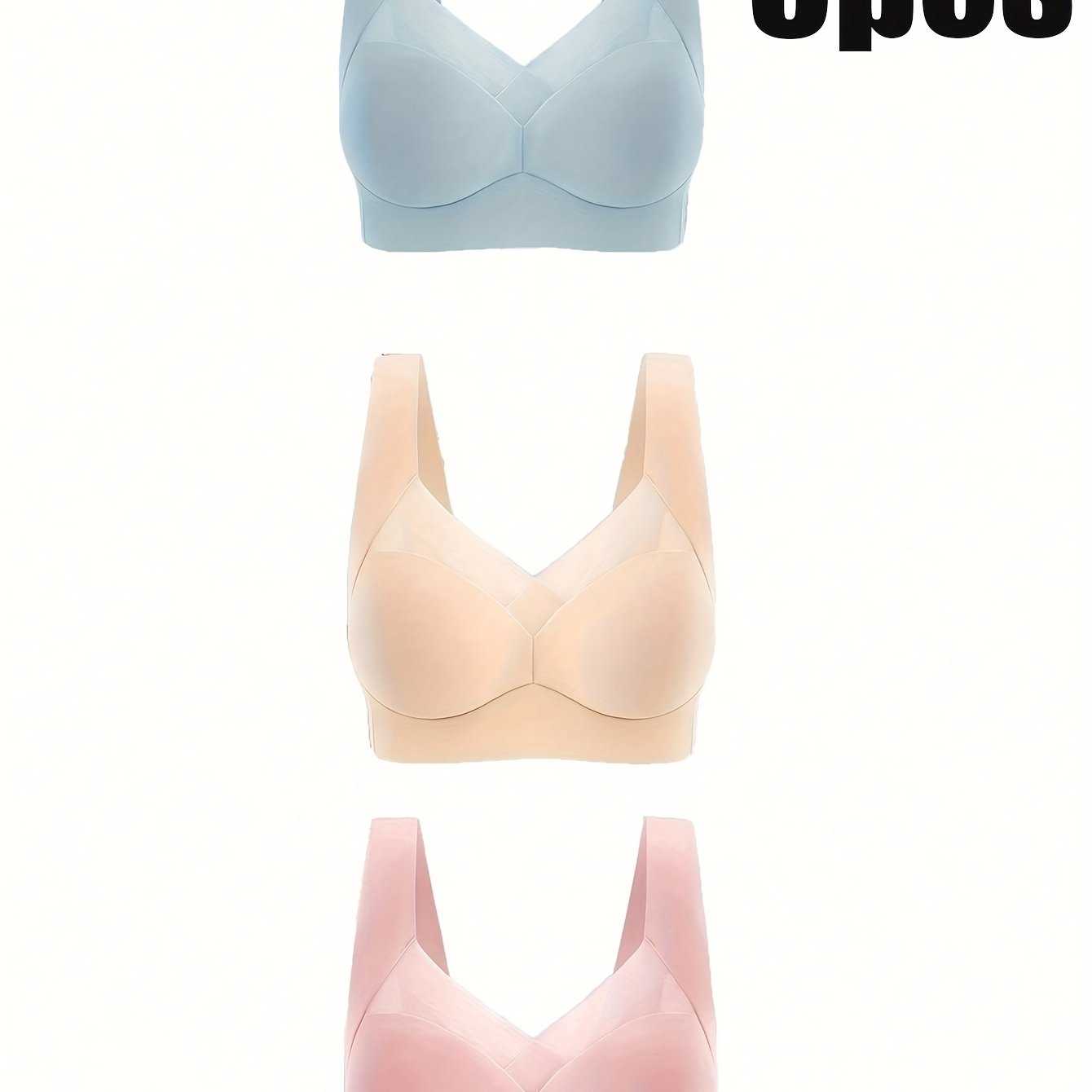 Women's Plus Size Seamless V-Neck Bras 3 Pack High Support Lightweight Padding