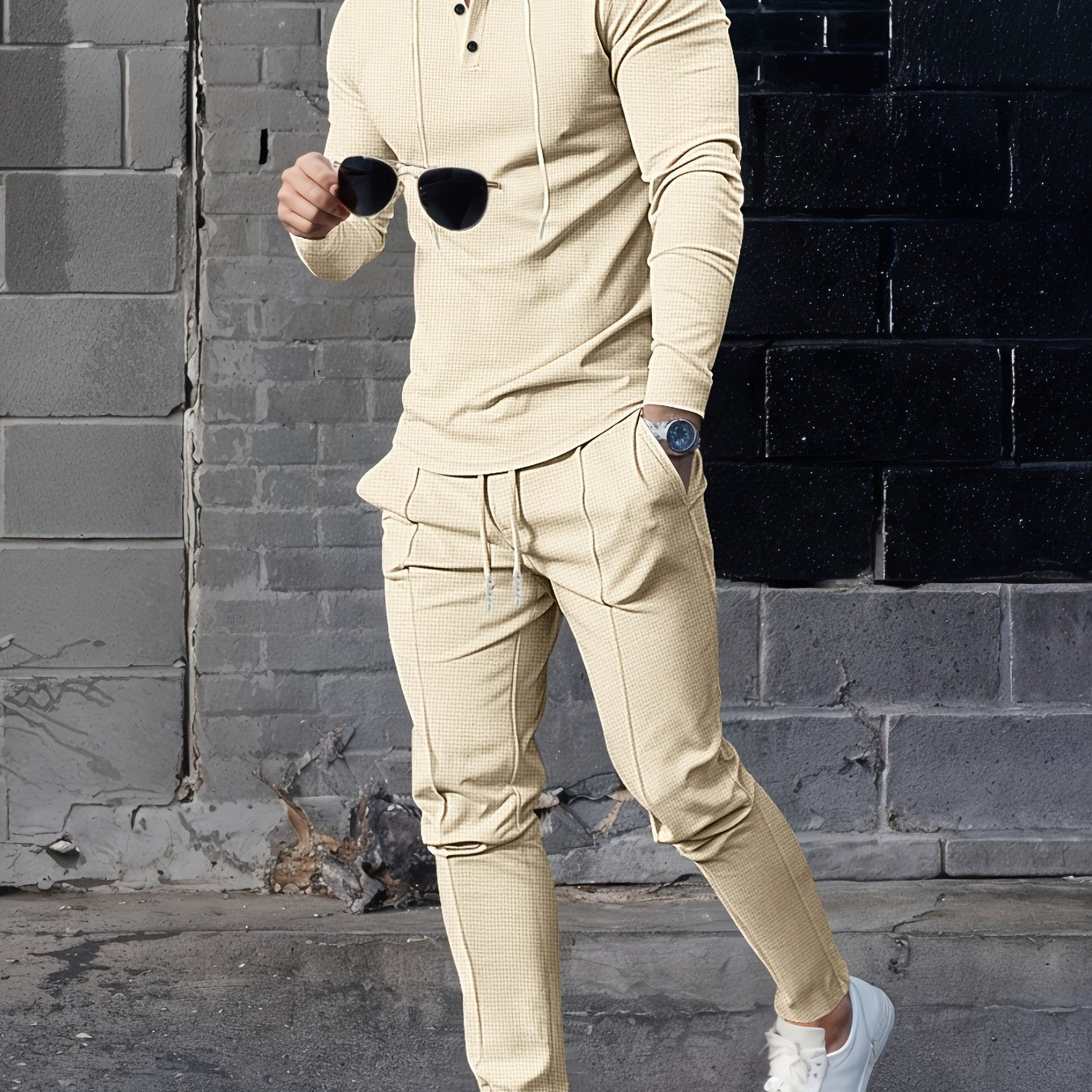 Men's Casual Sportswear Set Hooded Long Sleeve Top and Joggers Polyester Blend Spring Fall Outdoor